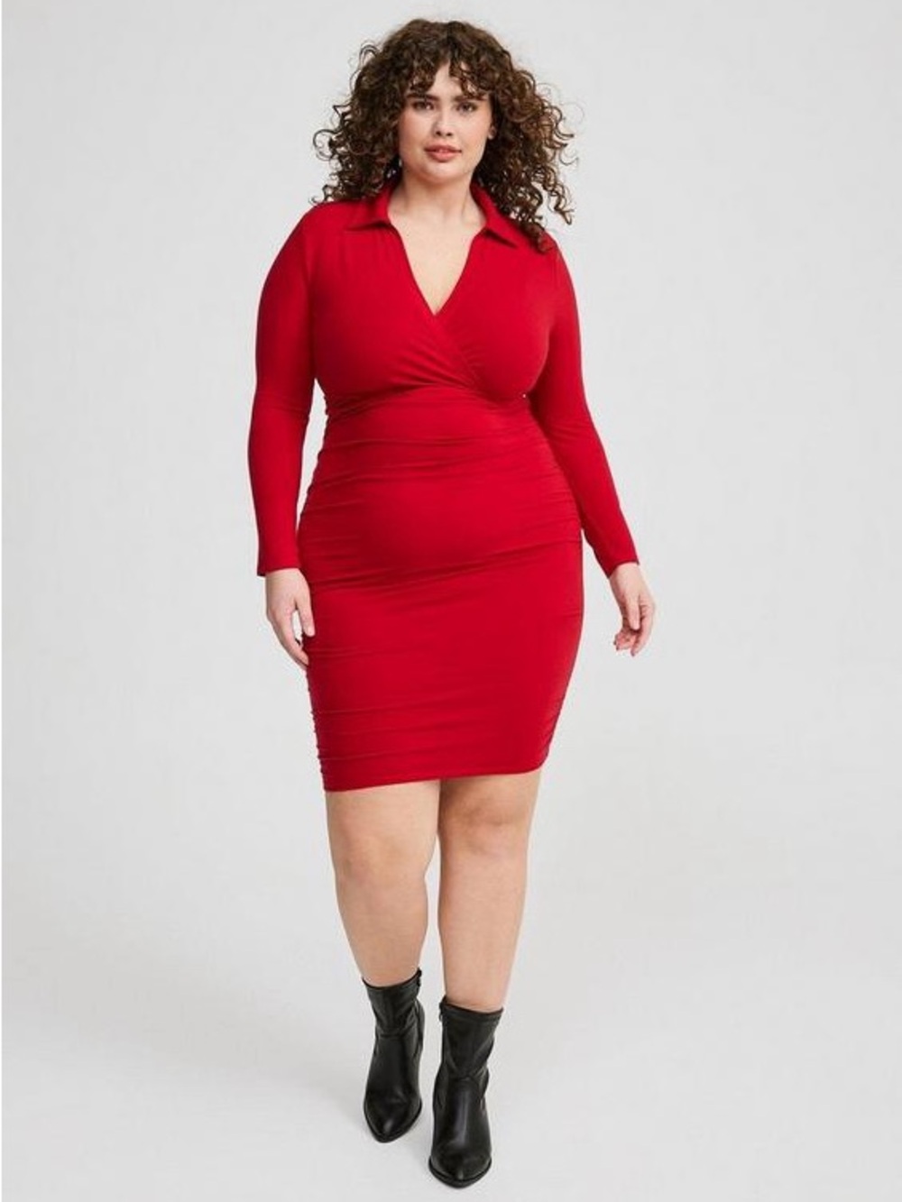 torrid Red Long-Sleeve Wrap Dress